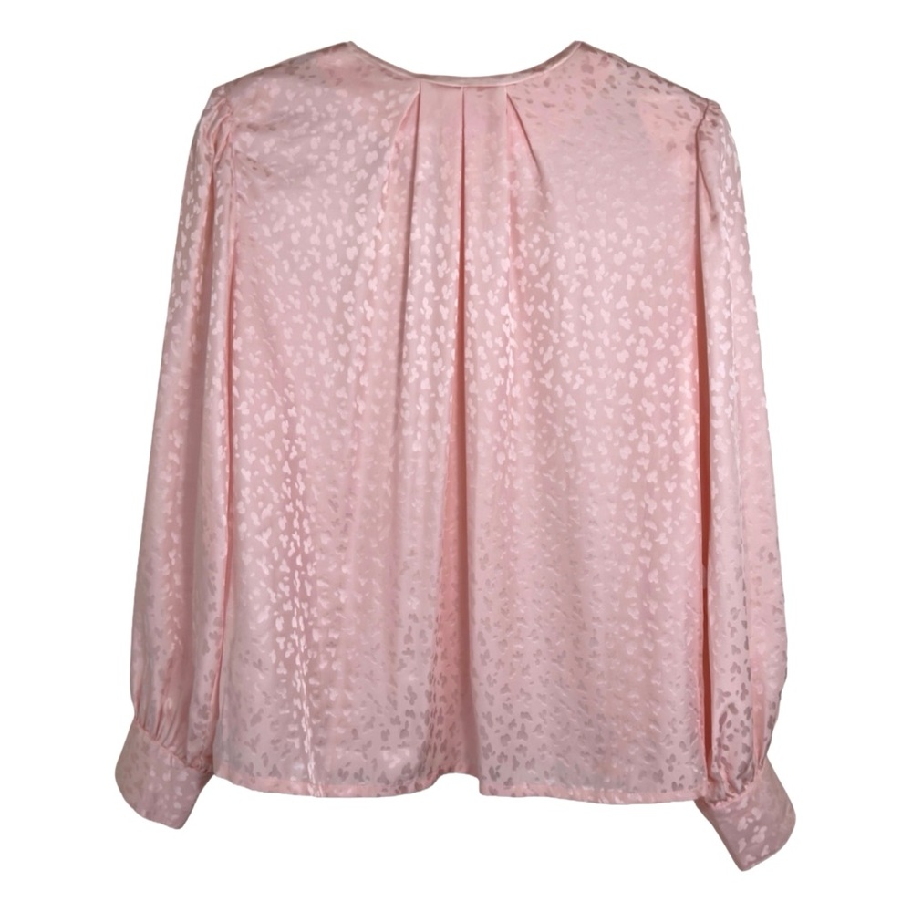Vintage 1980s 100% Silk Baby Pink Jacquard Pleated Blouse Designer Deadstock